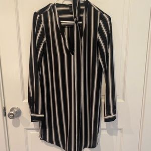 Black and White Striped Dress with Waist Tie